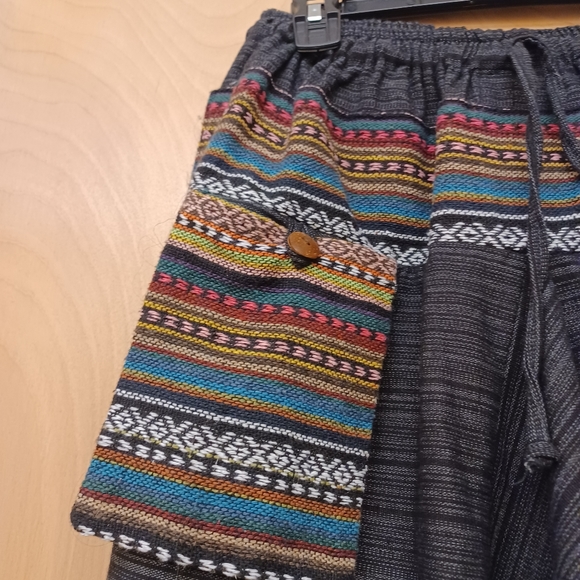 Grey embroidered Harem Indian Boho festival drawstring Unisex pocket pants Sz L - Picture 5 of 7